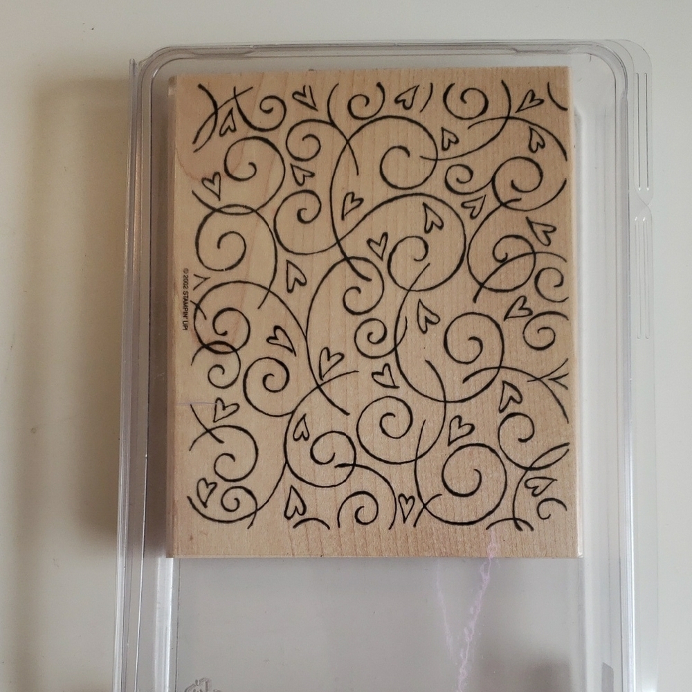 Decorative Wooden Stamp with Heart and Swirl Design